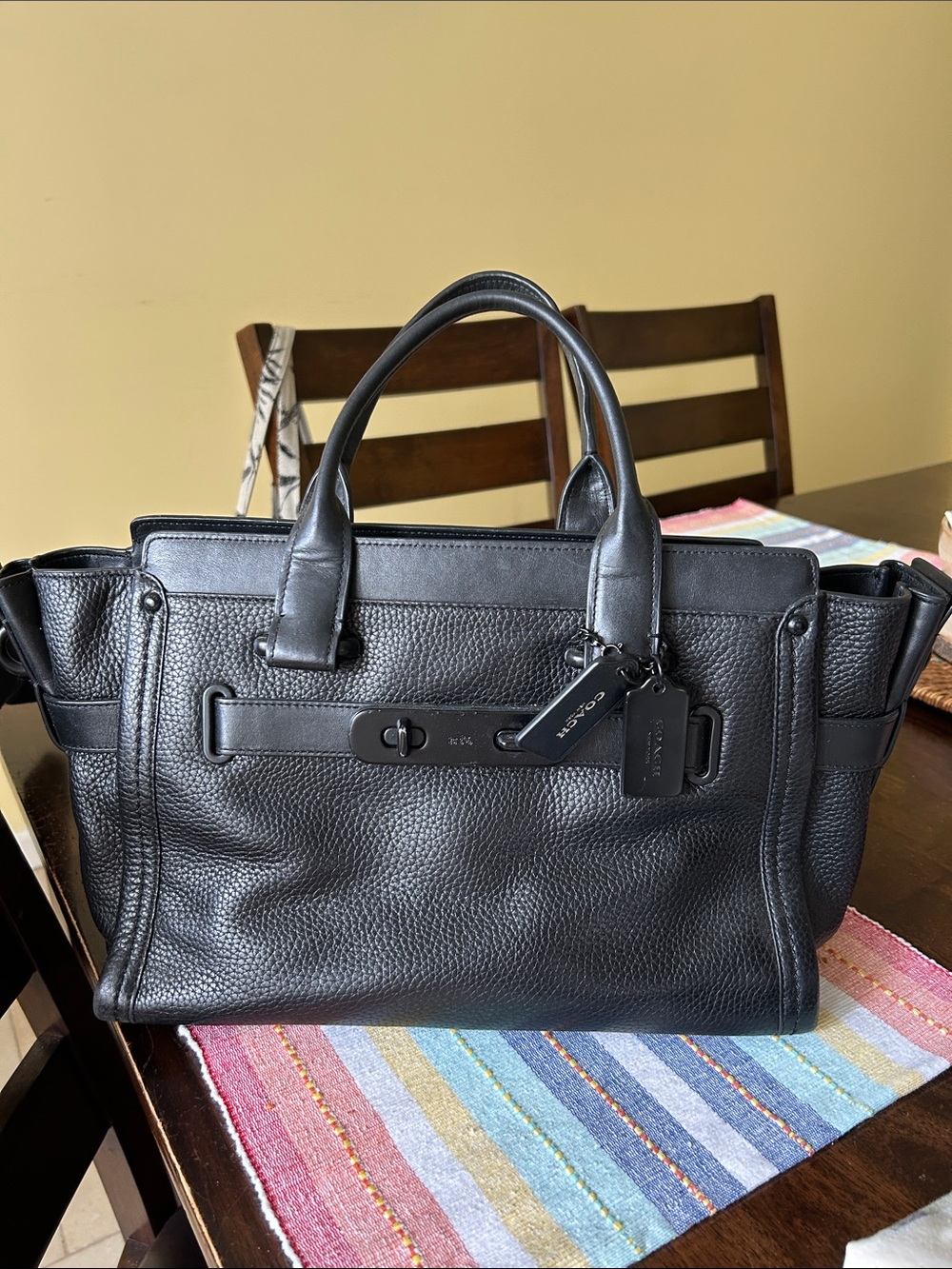 Coach Black Pebbled Leather Work Tote